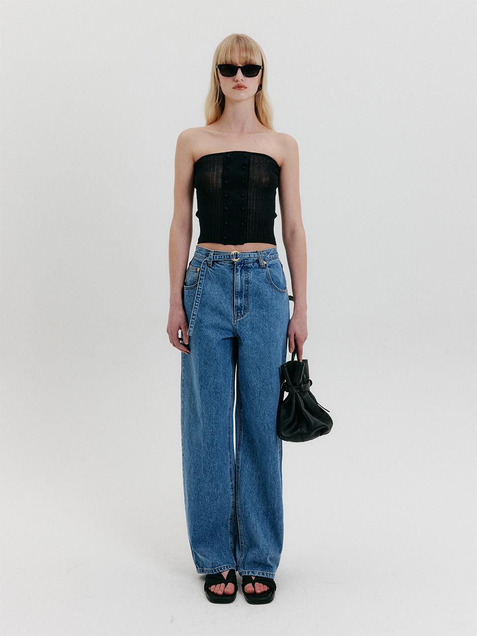 EENK Belted Straight Denim Pants [Light Blue]