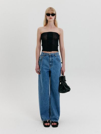 EENK Belted Straight Denim Pants [Light Blue]
