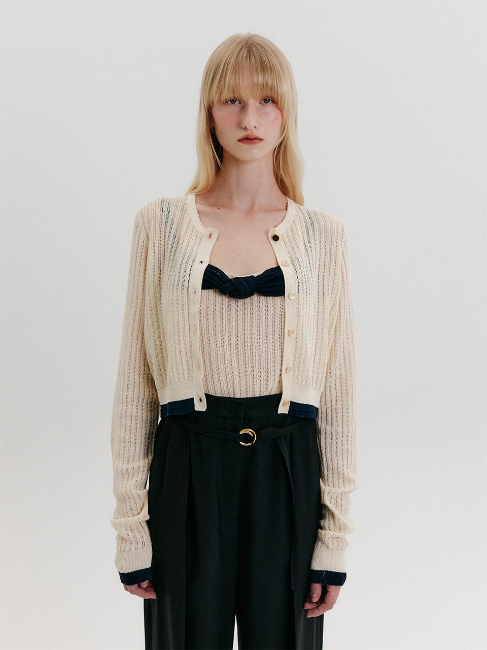 EENK Contrast Knit Cardigan [Ivory]