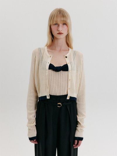 EENK Contrast Knit Cardigan [Ivory]