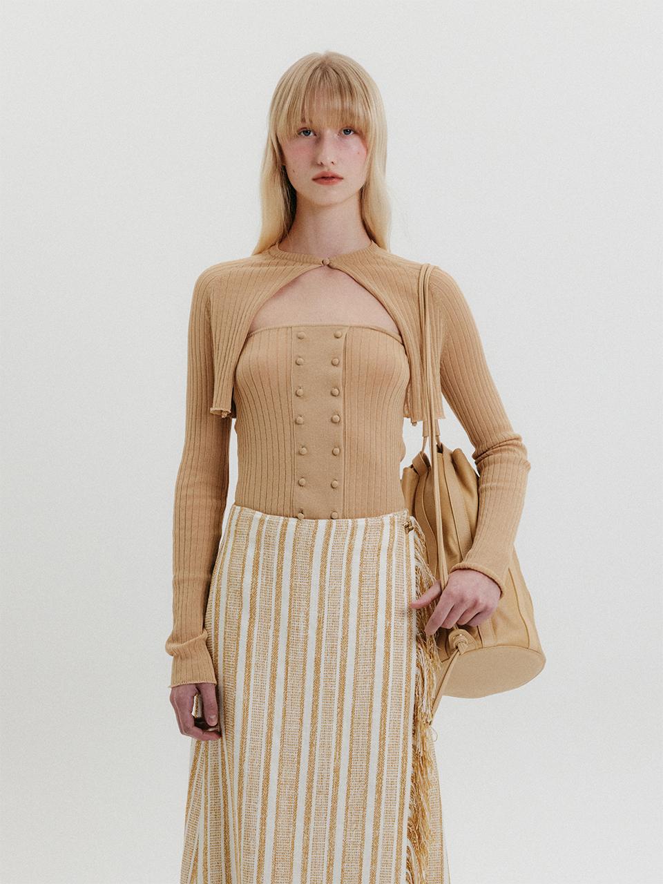EENK Cropped Knit Cardigan [Beige]