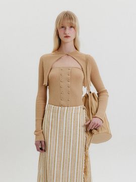 EENK Cropped Knit Cardigan [Beige]