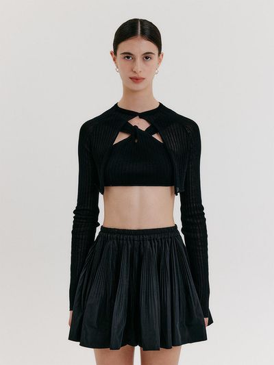 EENK Cropped Knit Cardigan [Black]