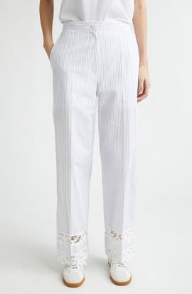 EENK EENK Lace Trim Stripe Wide Leg Pants