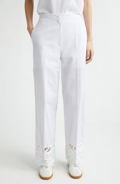 EENK EENK Lace Trim Stripe Wide Leg Pants