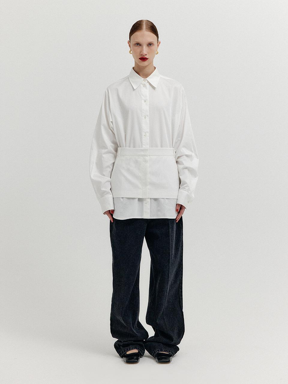 EENK Italian Cotton-blend Oversized Detachable Belt Shirt [Beige]