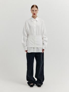 EENK Italian Cotton-blend Oversized Detachable Belt Shirt [Beige]