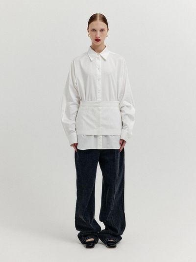 EENK Italian Cotton-blend Oversized Detachable Belt Shirt [Beige]