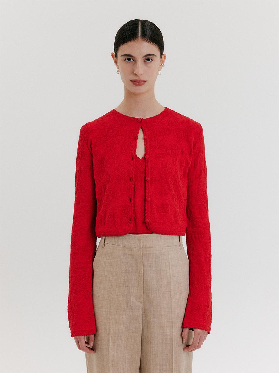 EENK Jacquard Pattern Cardigan [Red]