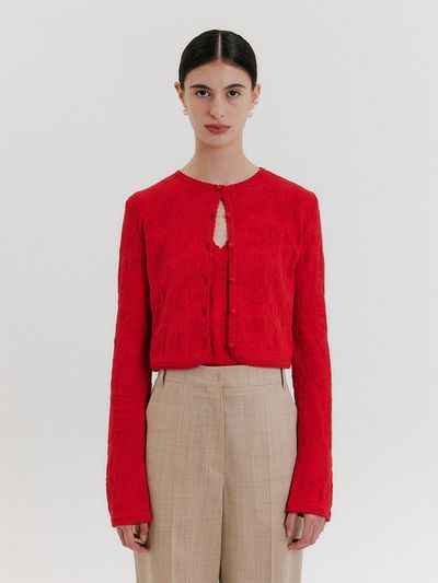 EENK Jacquard Pattern Cardigan [Red]