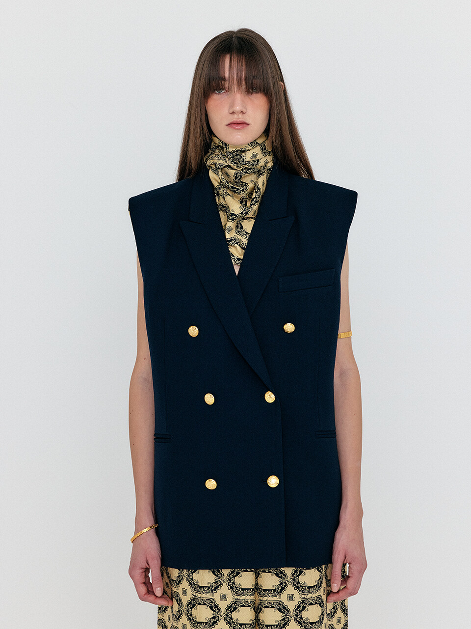EENK Oversized Double Breasted Vest with Scarf_Navy