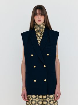 EENK Oversized Double Breasted Vest with Scarf_Navy