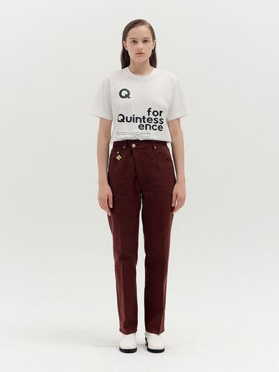 EENK QENEVA Asymmetric Front Denim Pants_Brown