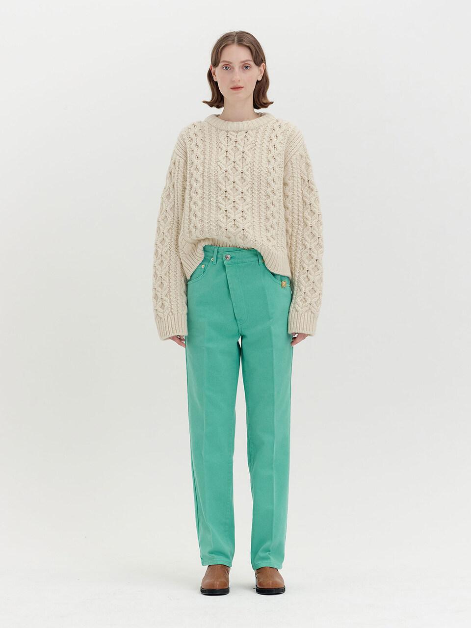 EENK QENEVA Asymmetric Front Denim Pants_Sage Green