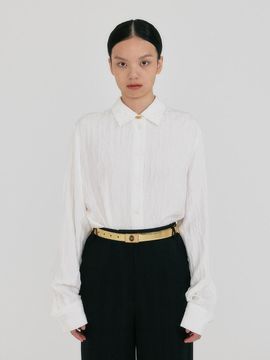 EENK Silk Oversized Classic Shirt with Brooch [Beige]