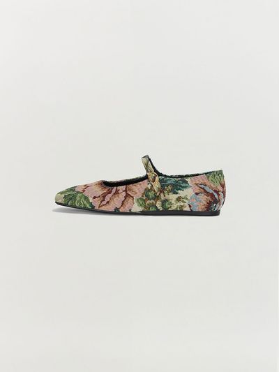 EENK Tata Square Toe Mary Jane Flats - Beige/Multi