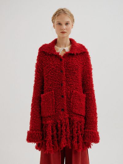EENK TOMATO Fringed Knit Jacket_Red