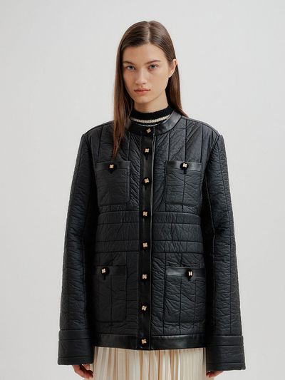 EENK TOVE Quilted Down Jacket With Logo Buttons_ Black