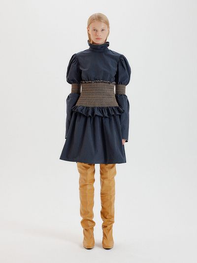 EENK TWINK Smocked Skirt (Navy/Beige Stripe)