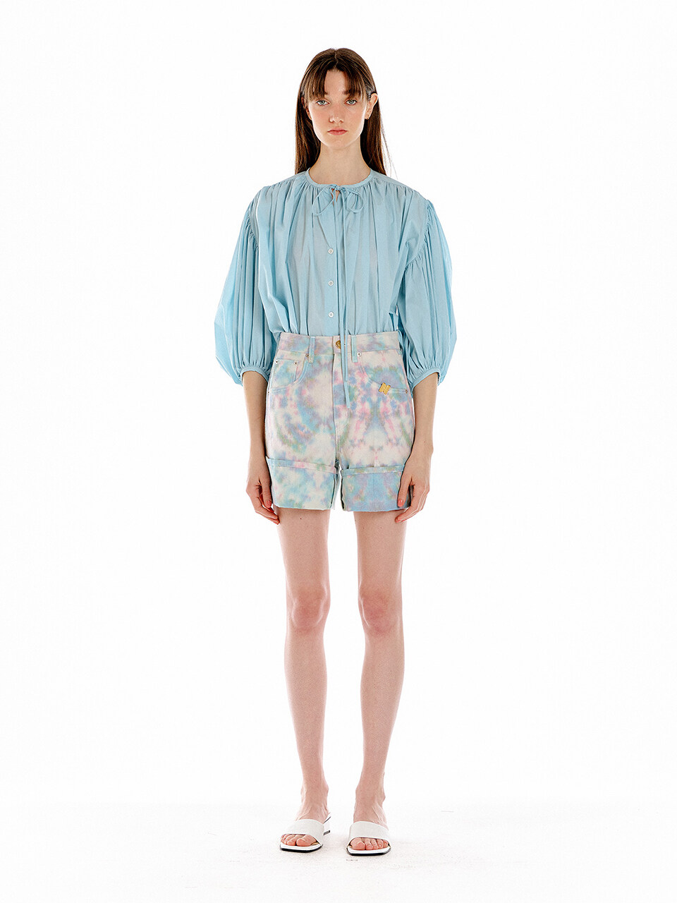 EENK UCO Denim Biker Shorts - White/Pink/Blue Multi