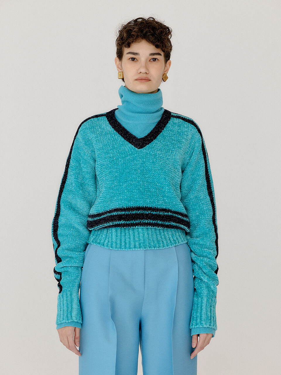 EENK Varina Paneled Knit Pullover _ Sky Blue Navy