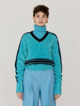 EENK Varina Paneled Knit Pullover _ Sky Blue Navy