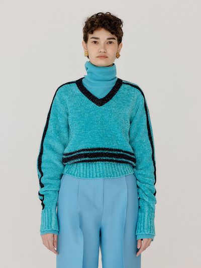 EENK Varina Paneled Knit Pullover _ Sky Blue Navy