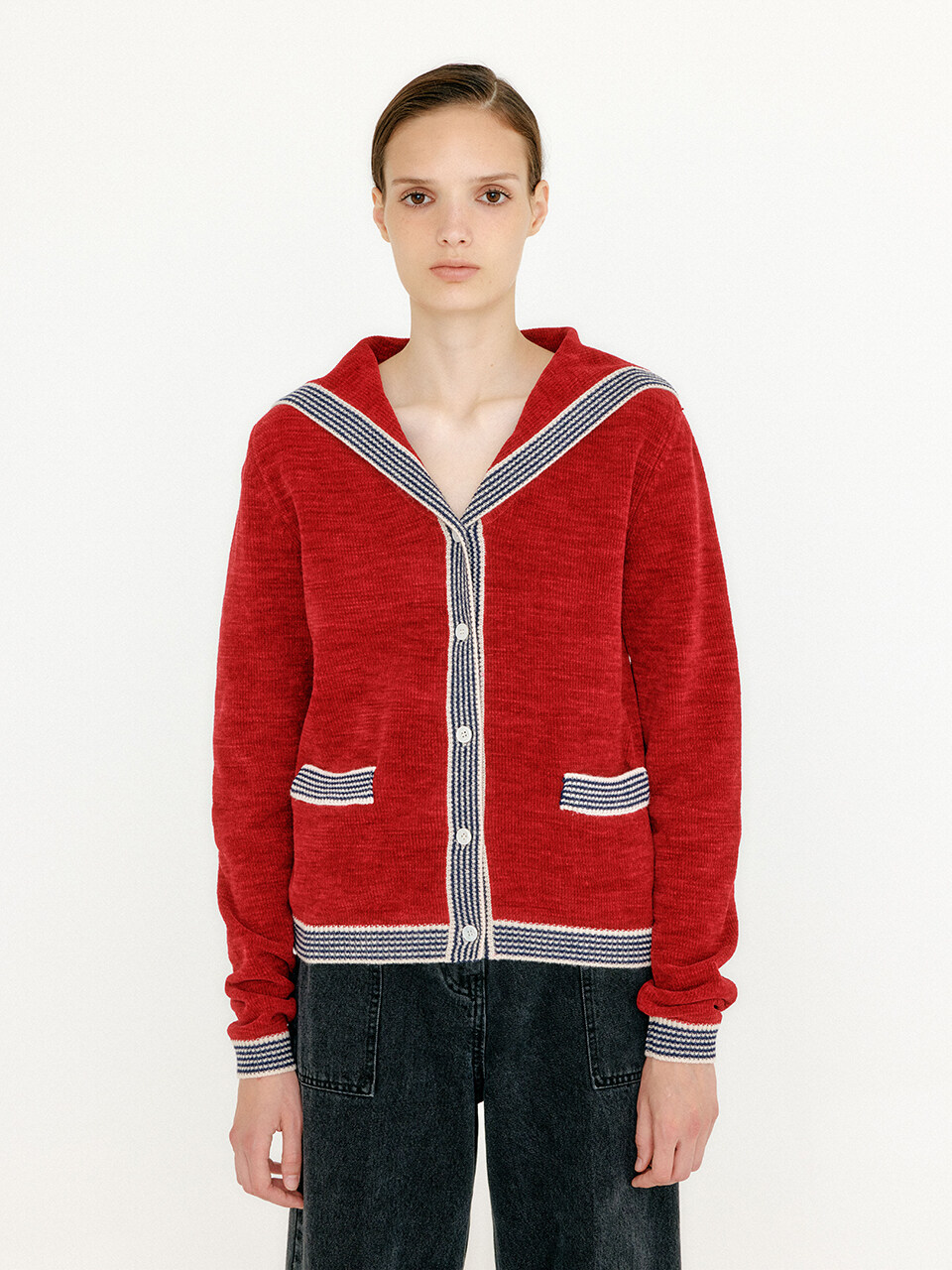EENK Vihanna Sailor Collar Knit Cardigan _ Red
