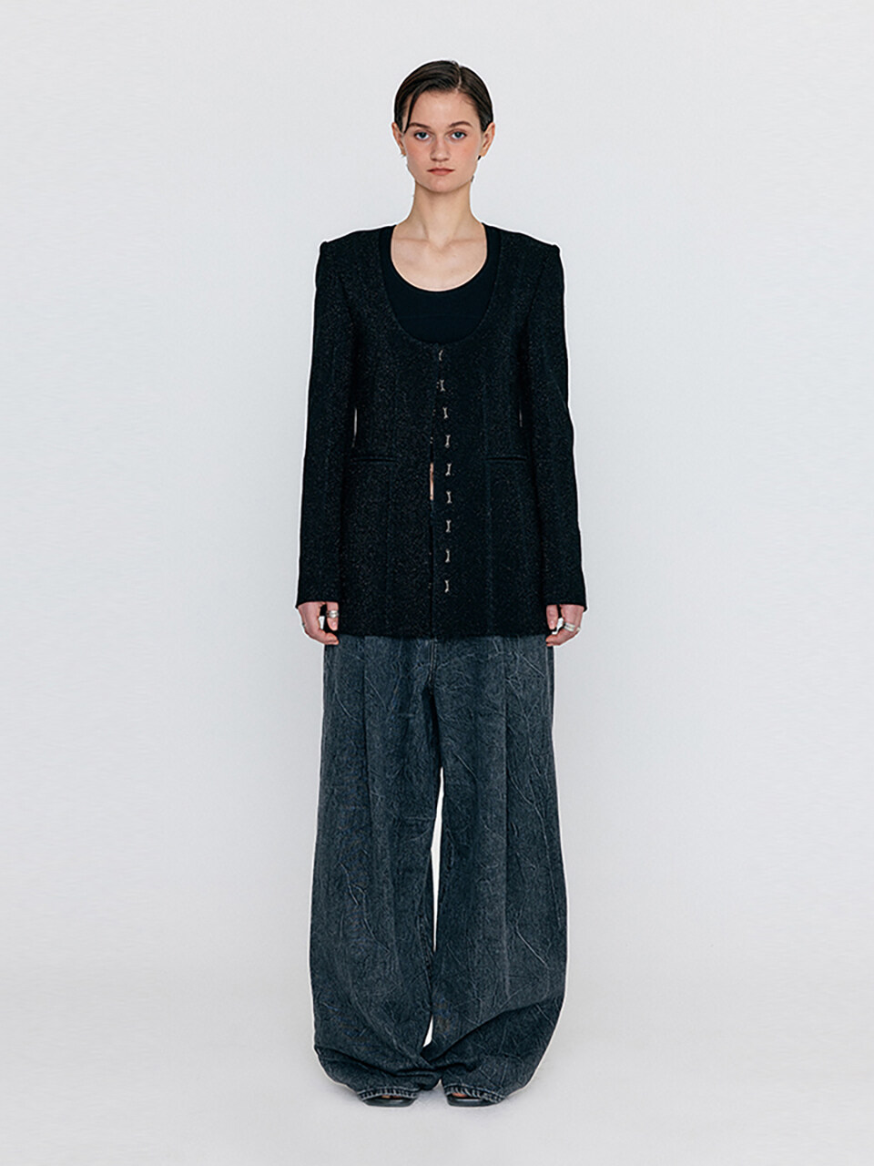 EENK WASE U-neck Collarless Jacket_Black