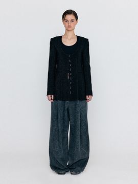 EENK WASE U-neck Collarless Jacket_Black