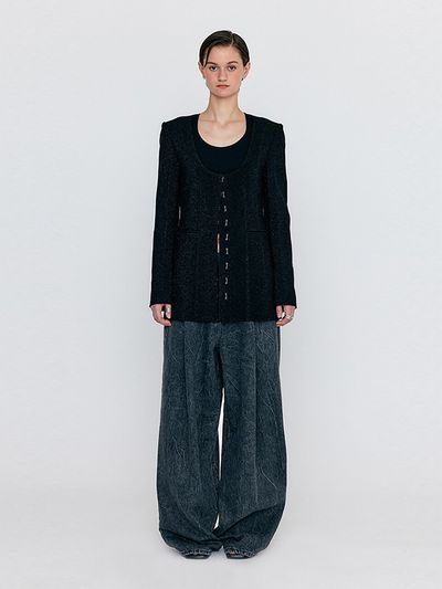 EENK WASE U-neck Collarless Jacket_Black