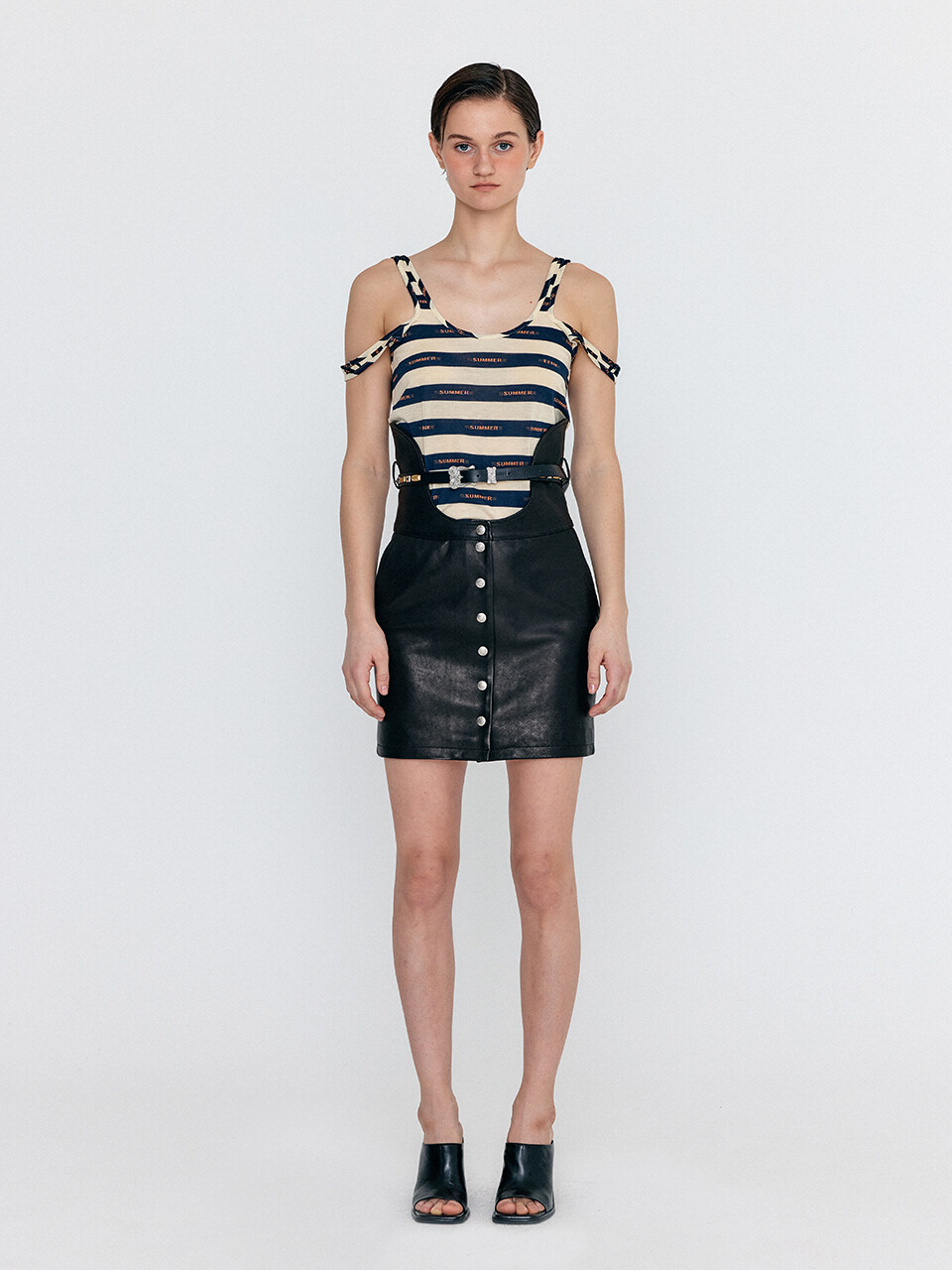 EENK WEBRINA Corset High-rise Leather Mini Skirt_Black
