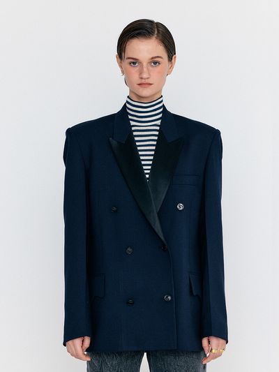 EENK WEIDA Double Breasted Peaked Blazer_Navy_Black