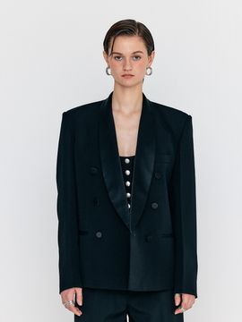 EENK WELL Double Breasted Tuxedo Blazer_Black