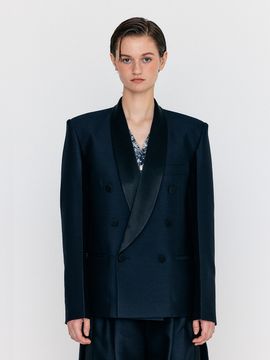 EENK WELL Double Breasted Tuxedo Blazer_Navy/Black