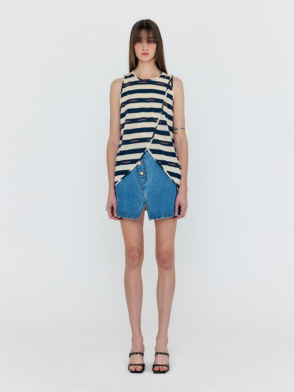 EENK Weneta Asymmetric Front Denim Mini Skirt_Denim Blu