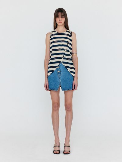 EENK Weneta Asymmetric Front Denim Mini Skirt_Denim Blu