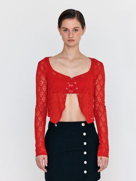 EENK WIAMOND Diamond-Lace Cardigan_ Red