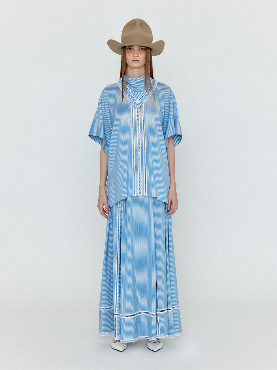 EENK WICOLE Flared Maxi Skirt_Skyblue Stripe