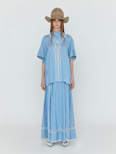 EENK WICOLE Flared Maxi Skirt_Skyblue Stripe