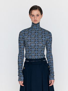 EENK WOL Patterned Mock Neck Top_Navy Multi