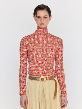 EENK WOL Patterned Mock Neck Top_Red Multi