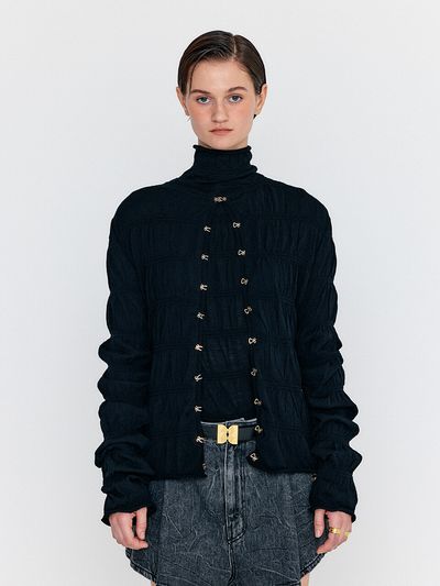 EENK WOLLYN Shirred Knit Cardigan_Black