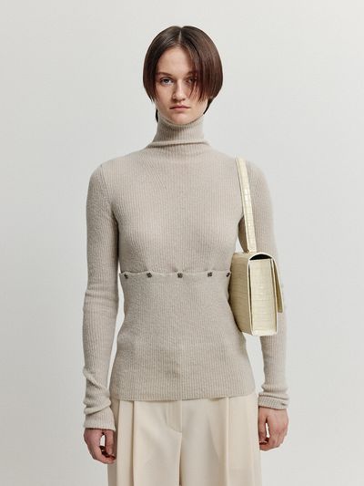 EENK XEEP Separable Knit Turtleneck - Beige