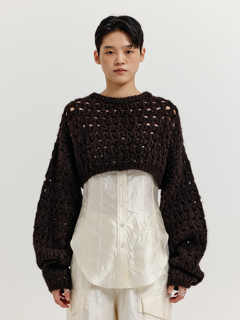 EENK XEKO Open Back Cropped Knit Top - Brown