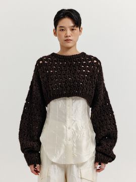 EENK XEKO Open Back Cropped Knit Top - Brown