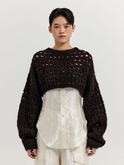 EENK XEKO Open Back Cropped Knit Top - Brown