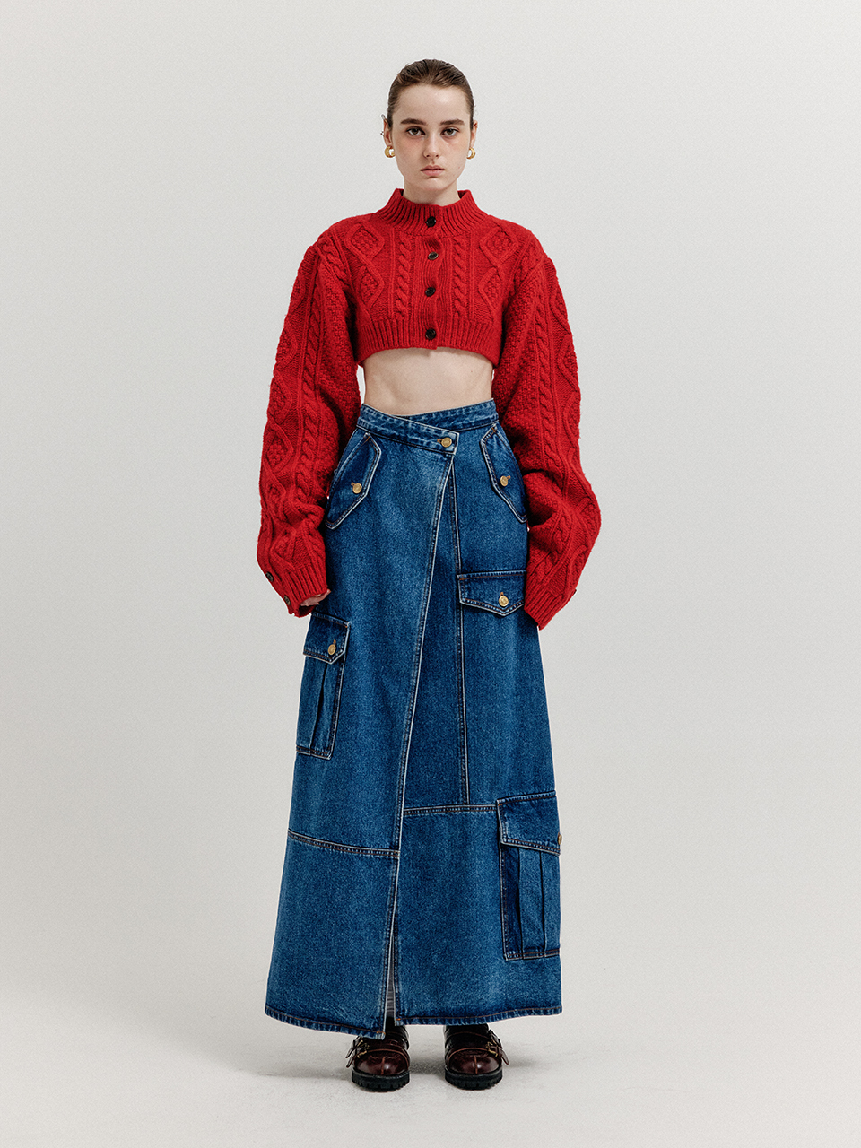 EENK Xicor Cargo Maxi Denim Wrap Skirt - Blue