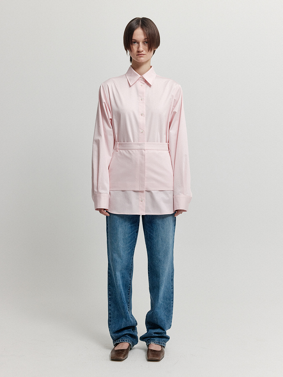 EENK XIRT Oversized Shirt With Skirt Belt - Light Pink