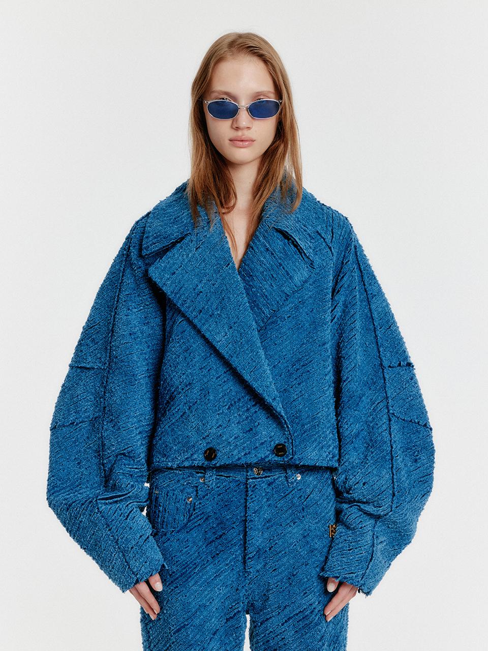 EENK YEM Oversized One-Button Short Jacket - Blue